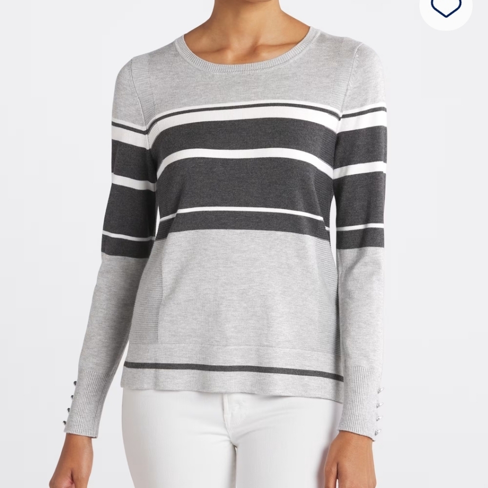 Womens Gray and Black Striped Sweater Large - Picture 2 of 9